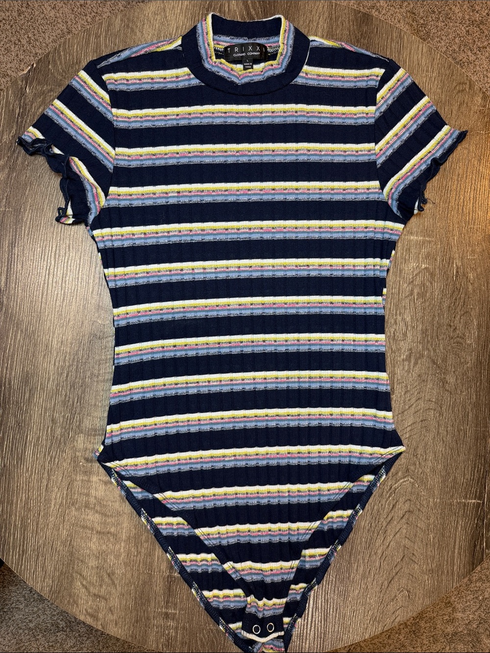 Trixxi Navy Striped Ribbed One-Piece with Pastel Accents